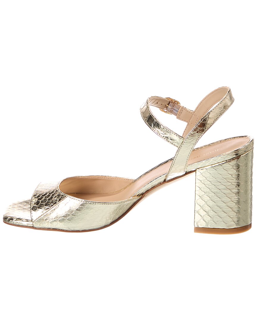 Stuart Weitzman Tia 75 Block Snake-Embossed Leather Sandal