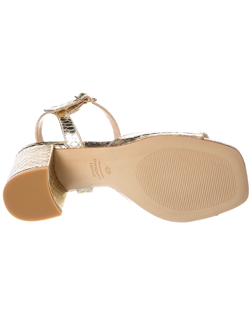 Stuart Weitzman Tia 75 Block Snake-Embossed Leather Sandal