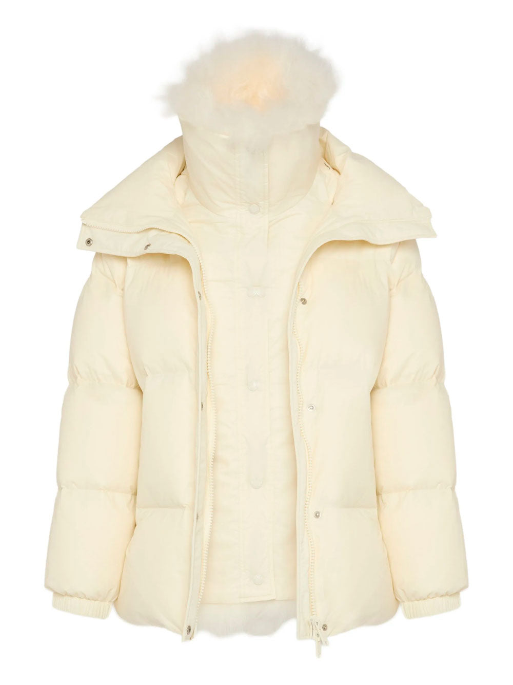 YVES SALOMON Ys Army Collection: Mid-Length Down Jacket With Removable Bib And Lambswool Trim Women