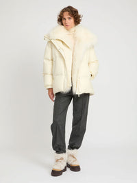 YVES SALOMON Ys Army Collection: Mid-Length Down Jacket With Removable Bib And Lambswool Trim Women