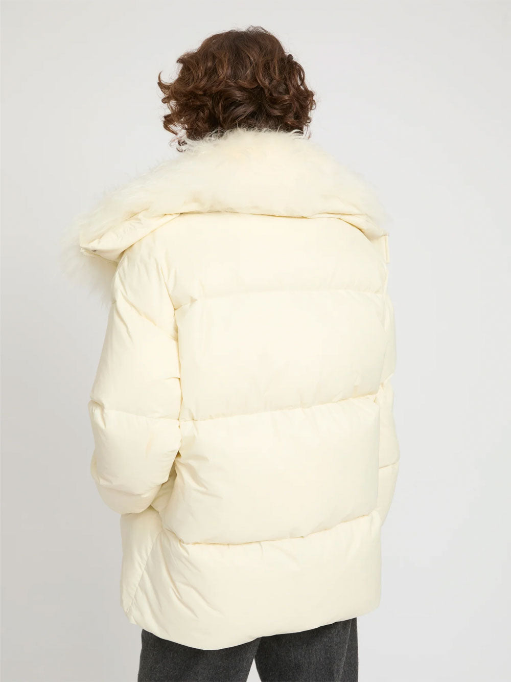 YVES SALOMON Ys Army Collection: Mid-Length Down Jacket With Removable Bib And Lambswool Trim Women
