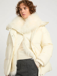 YVES SALOMON Ys Army Collection: Mid-Length Down Jacket With Removable Bib And Lambswool Trim Women