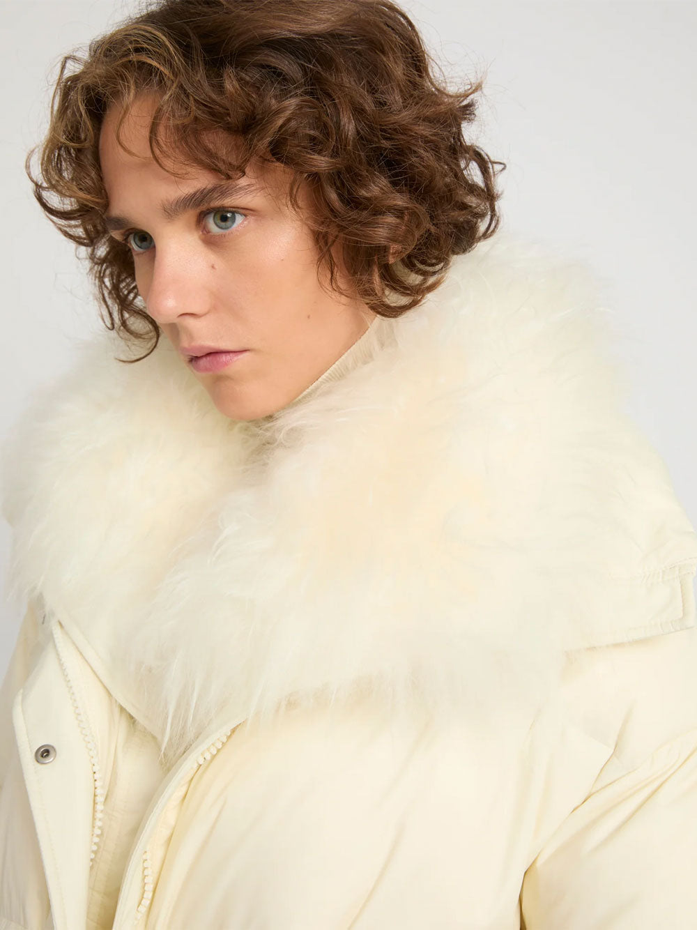 YVES SALOMON Ys Army Collection: Mid-Length Down Jacket With Removable Bib And Lambswool Trim Women