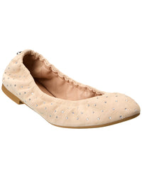 Stuart Weitzman Bling Suede Ballet Flat Beige