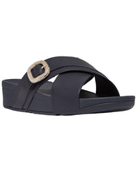Fitflop Lulu Crystal Buckle Leather Cross Slide
