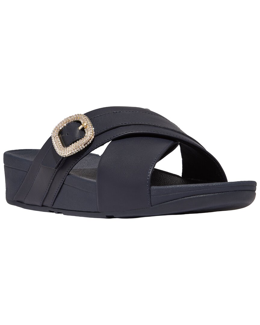 Fitflop Lulu Crystal Buckle Leather Cross Slide