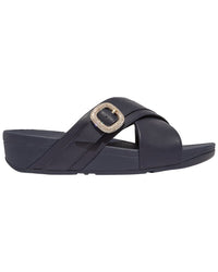 Fitflop Lulu Crystal Buckle Leather Cross Slide