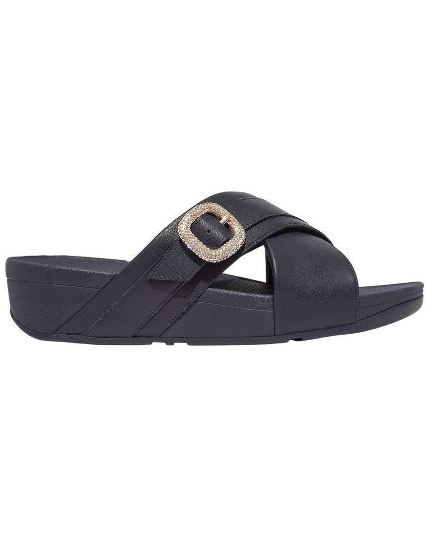 Fitflop Lulu Crystal Buckle Leather Cross Slide