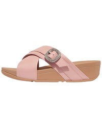 Fitflop Lulu Crystal Buckle Leather Cross Slide