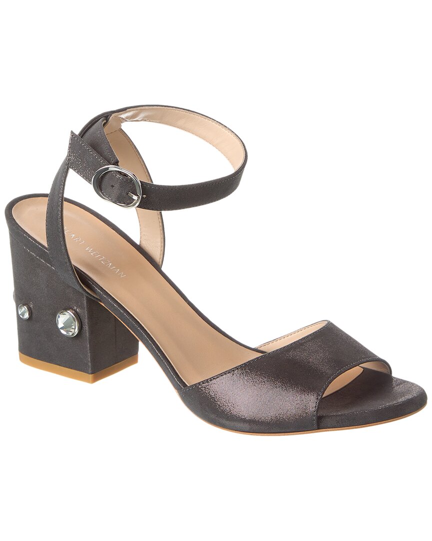 Stuart Weitzman Allshine 75 Suede Block Sandal Black 6.5