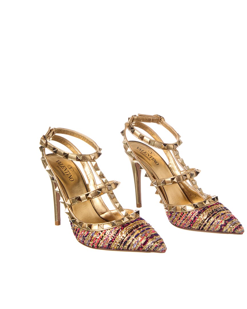 Pre-Owned Valentino Rockstud Caged 100 Tweed & Leather Pump (Authentic Pre-Loved)