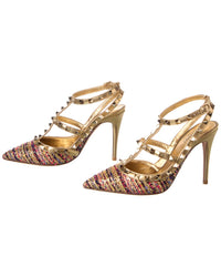 Pre-Owned Valentino Rockstud Caged 100 Tweed & Leather Pump (Authentic Pre-Loved)