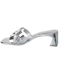 SIMKHAI Simkhai Monogram Metallic Block Heel Leather Sandal