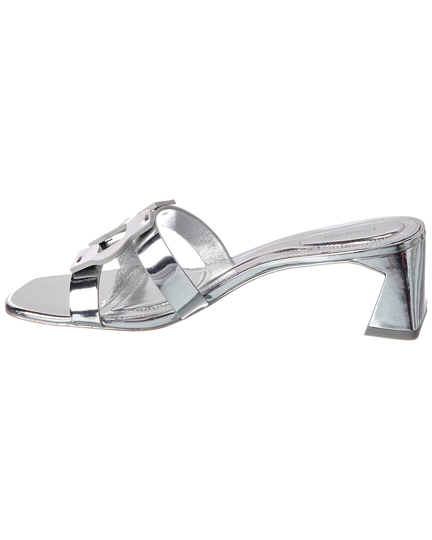 SIMKHAI Simkhai Monogram Metallic Block Heel Leather Sandal