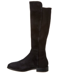 Elegant Stuart Weitzman Keelan tall boot in black suede and stretch knit, featuring a classic silhouette and slip-on style.