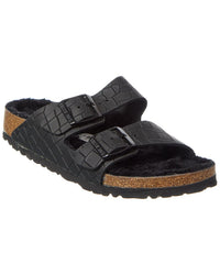 Birkenstock Arizona Bs Narrow Croc-Embossed Leather & Shearling Sandal 41 Black