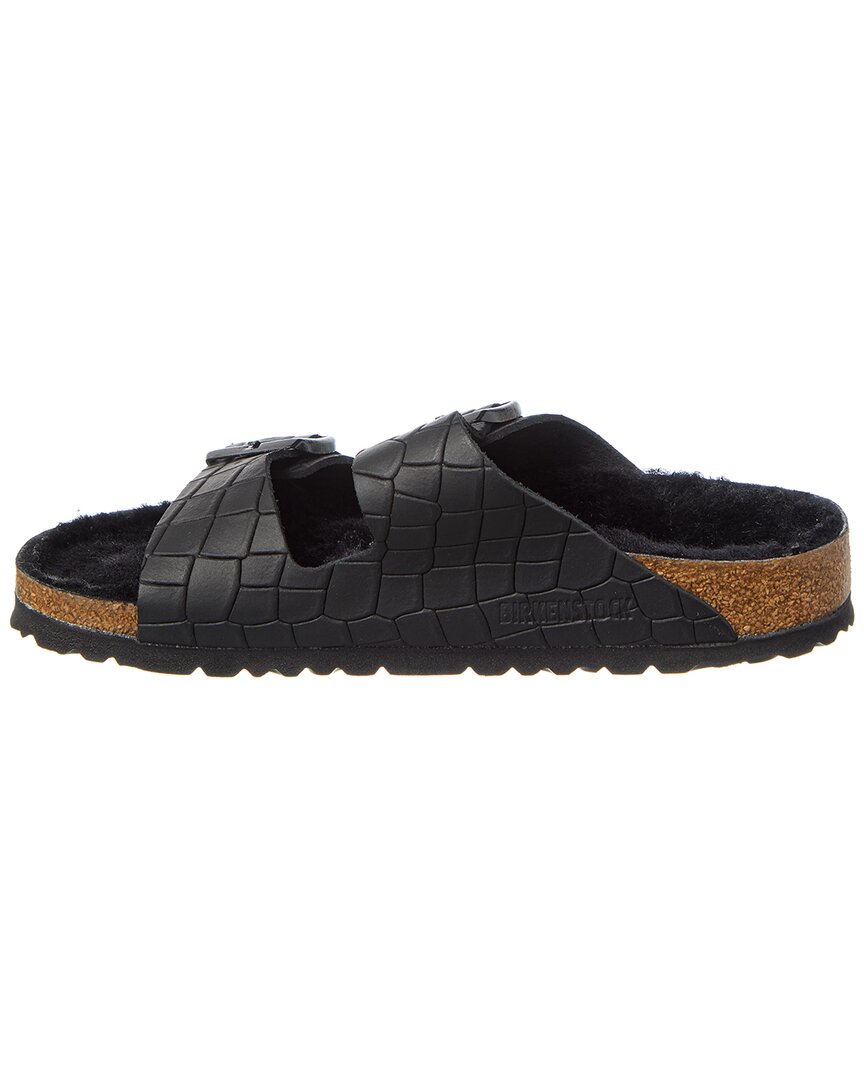 Birkenstock Arizona Bs Narrow Croc-Embossed Leather & Shearling Sandal