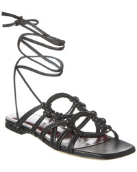 Staud Adeline Lace-Up Leather Sandal Black 35