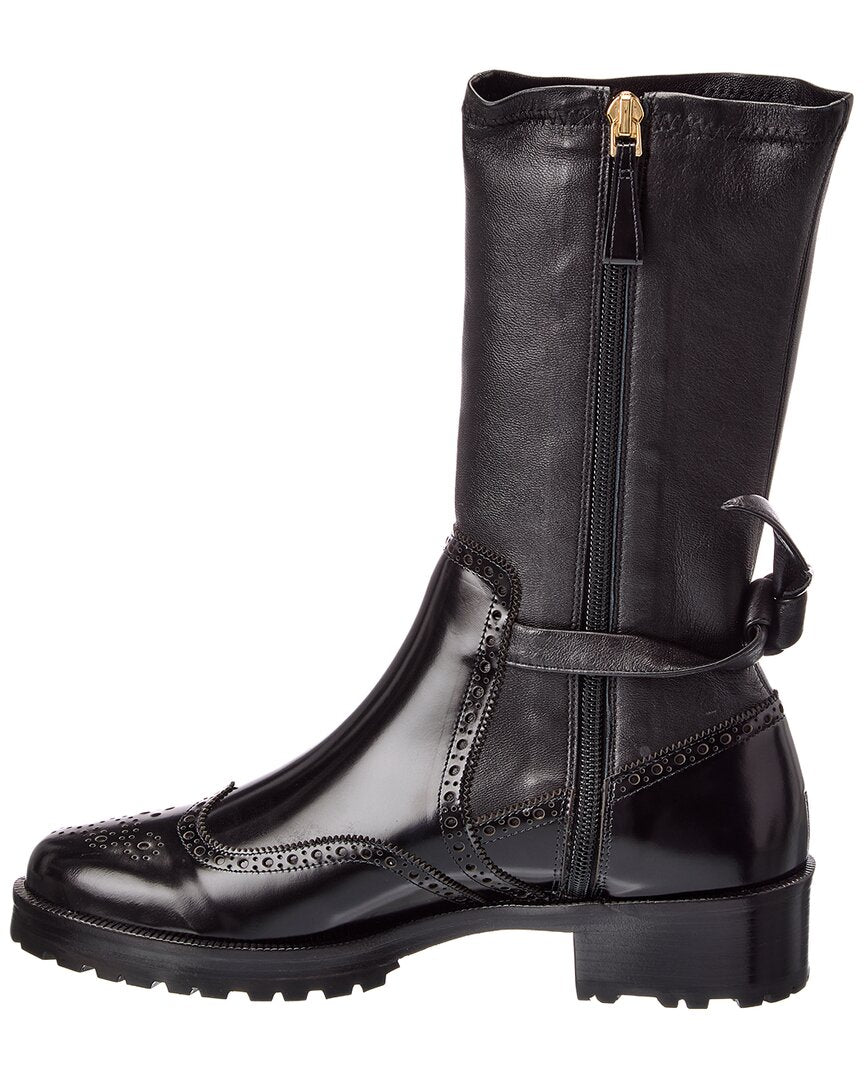 Alexandre Birman Clarita Motorcycle Brogue Leather Boot
