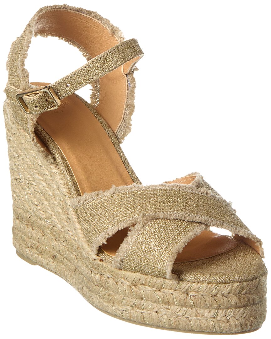 Castañer Bromelia 100 Metallic Canvas Wedge Espadrille 41 Gold