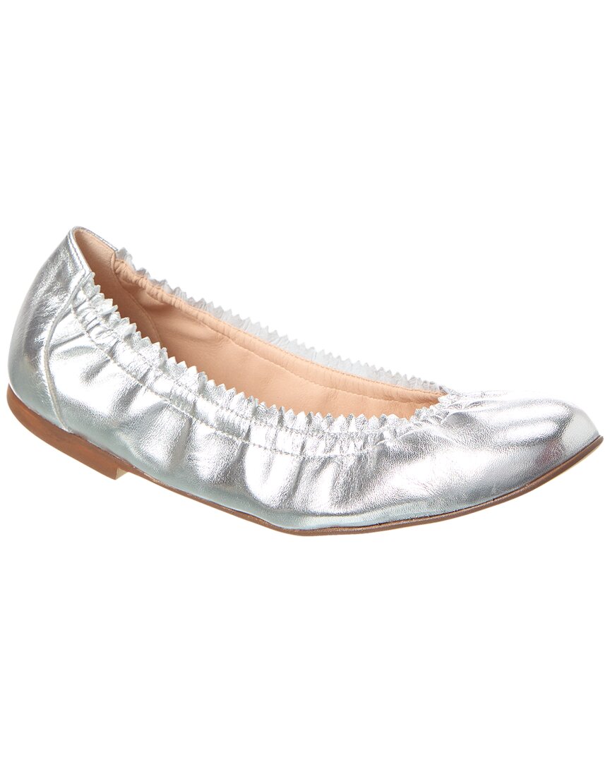 French Sole Cecila Leather Flat Silver