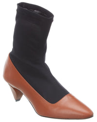 Stylish Gray Matters Annastar boot in brown and black leather with mesh panels, featuring a sock cuff and 2-inch heel.
