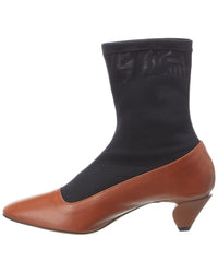 Stylish Gray Matters Annastar Boot in brown and black leather with mesh accents, featuring a sock cuff and 2-inch heel.