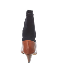 Stylish Gray Matters Annastar boot in brown and black leather with mesh accents, featuring a sock cuff and 2-inch heel.