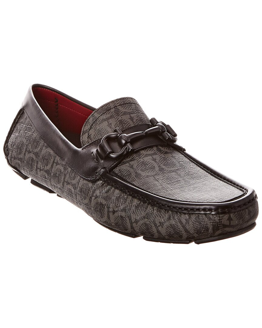 Ferragamo Parigi Leather Driver Grey Multi 5 X-Wide