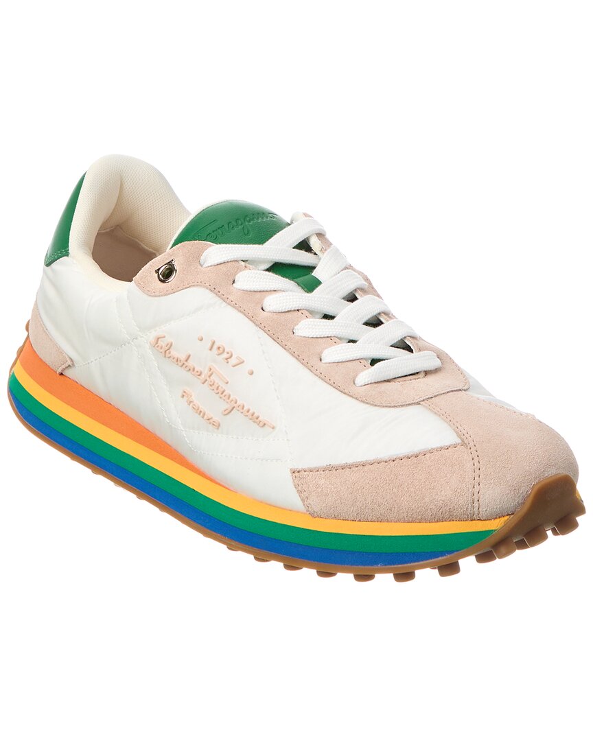 Ferragamo Quilted Canvas & Suede Sneaker White