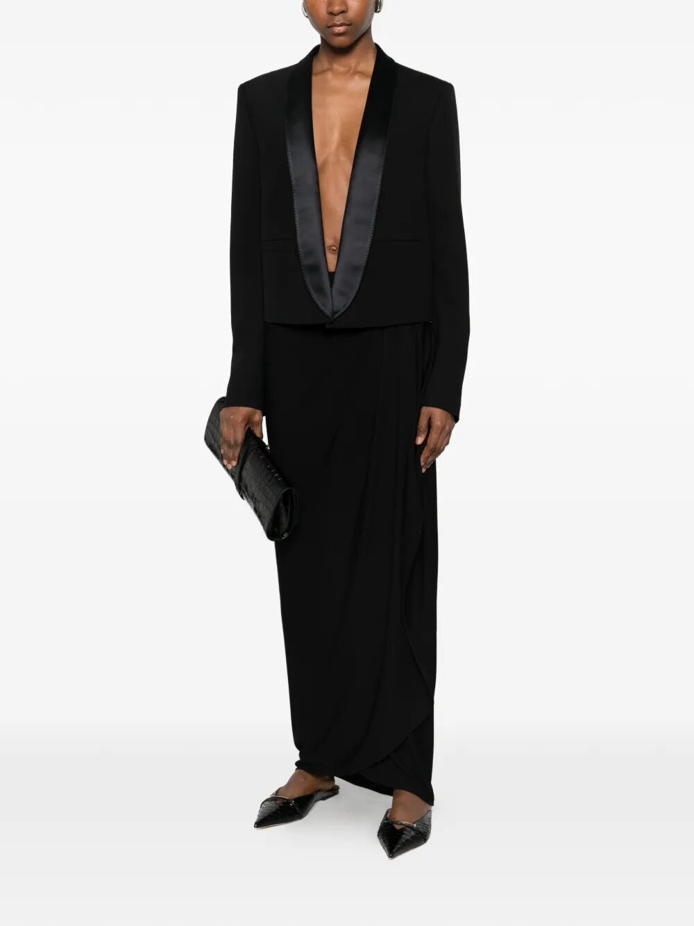 TOM FORD Tom Ford Women Bi-Color Single Breasted Shawl Lapel Cropped Tuxedo Jacket