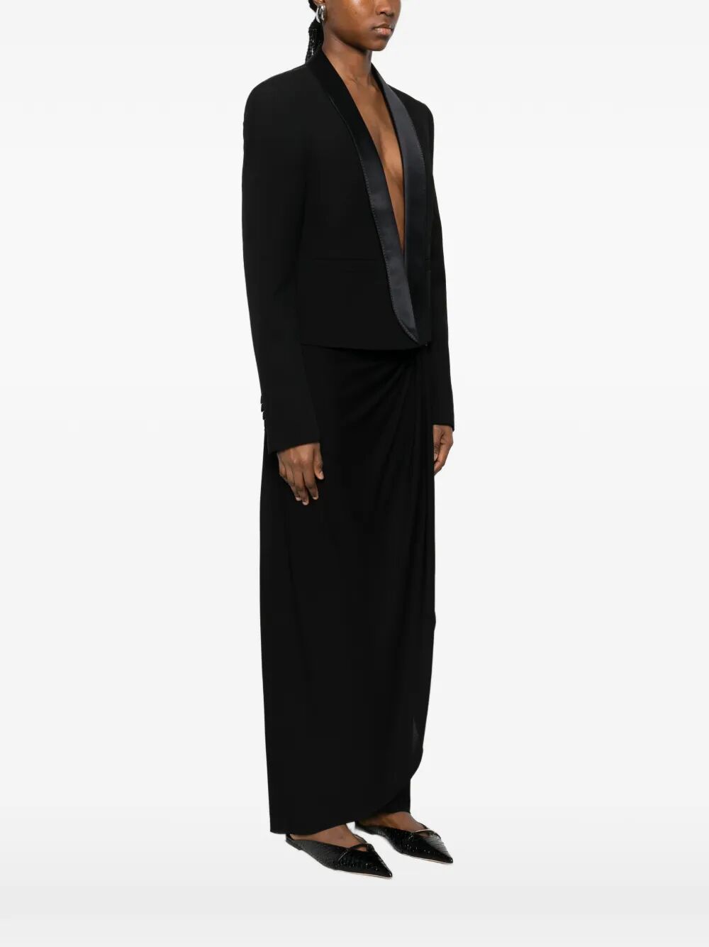 TOM FORD Tom Ford Women Bi-Color Single Breasted Shawl Lapel Cropped Tuxedo Jacket