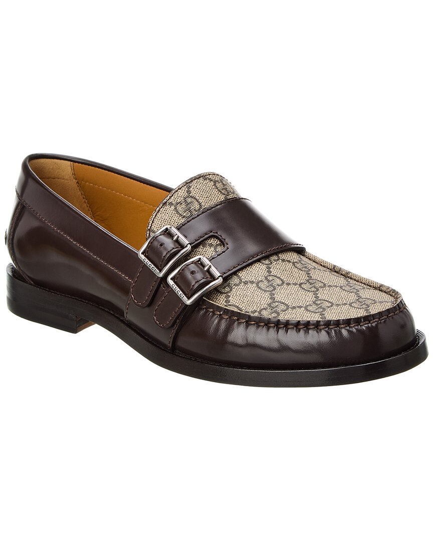 Gucci Gg Buckle Gg Supreme Canvas & Leather Loafer Black