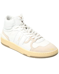 Lanvin Tennis Leather & Mesh High-Top Sneaker White