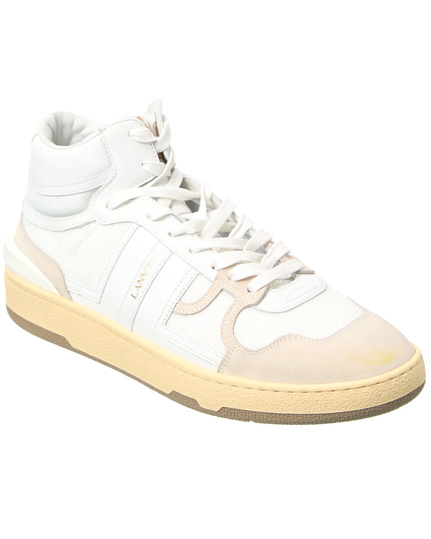 Lanvin Tennis Leather & Mesh High-Top Sneaker White