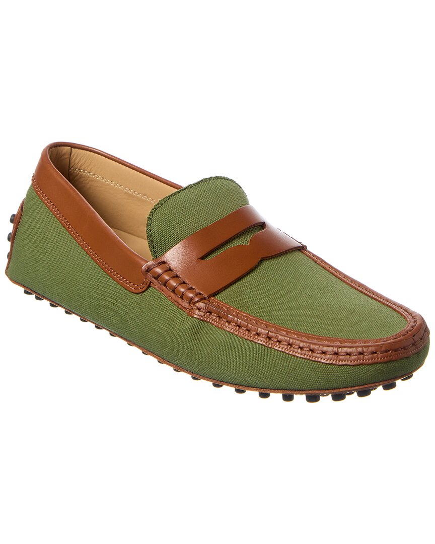 Tod’S Gommino Canvas & Leather Loafer Green
