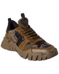 Valentino Camo Knit & Suede Sneaker