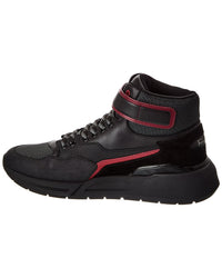 Ferragamo Cosma Leather & Mesh High-Top Sneaker