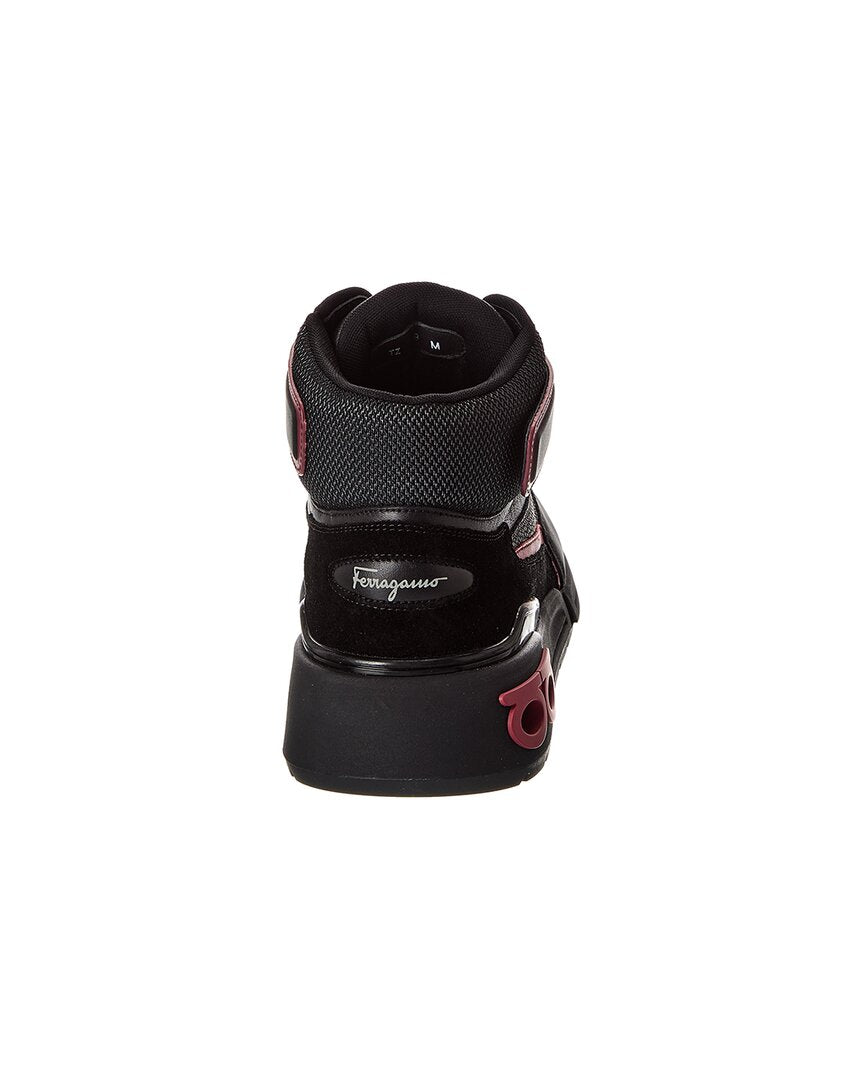 Ferragamo Cosma Leather & Mesh High-Top Sneaker
