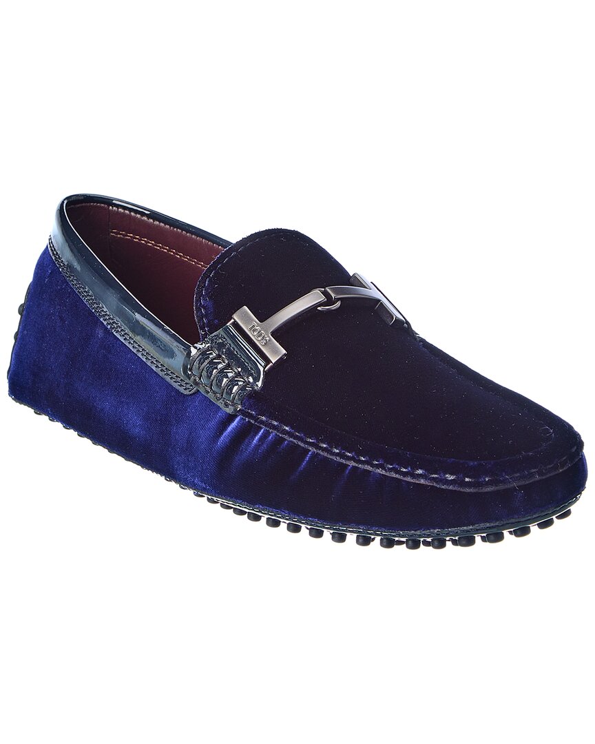 Tod’S Gommini Velvet & Patent Loafer Blue