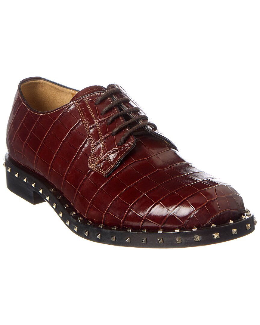 Valentino Rockstud Croc-Embossed Leather Oxford 40 Red