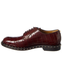 Valentino Rockstud Croc-Embossed Leather Oxford