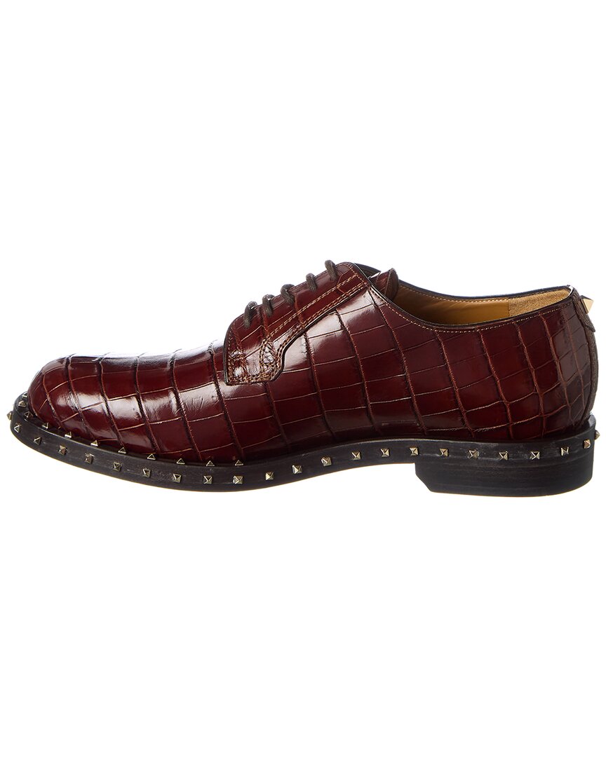 Valentino Rockstud Croc-Embossed Leather Oxford