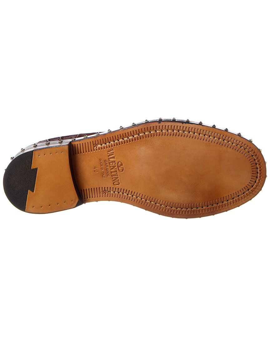Valentino Rockstud Croc-Embossed Leather Oxford