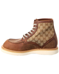Gucci Lace-Up Gg Canvas & Leather Bootie