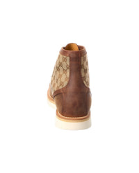 Gucci Lace-Up Gg Canvas & Leather Bootie