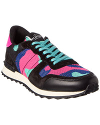 Valentino Camo Knit & Suede Sneaker