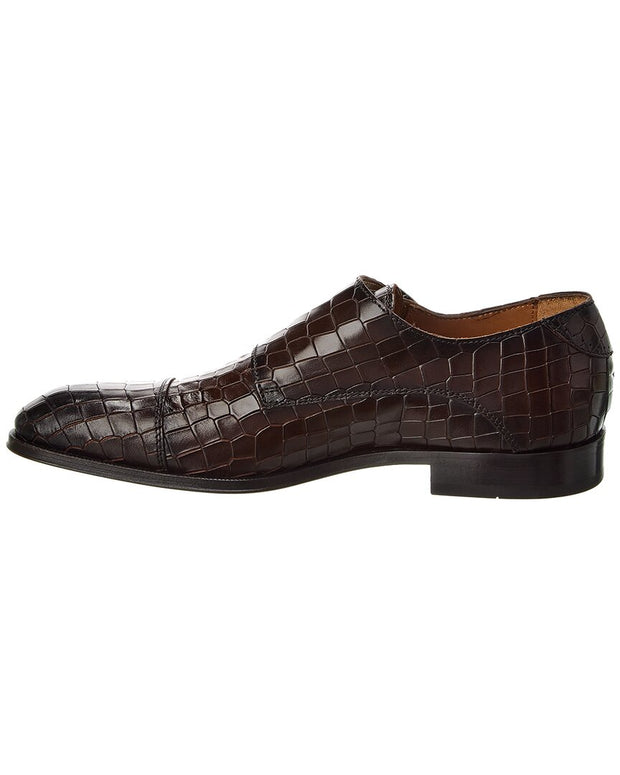 Antonio Maurizi Cap Toe Double Monk Croc-Embossed Leather Oxford