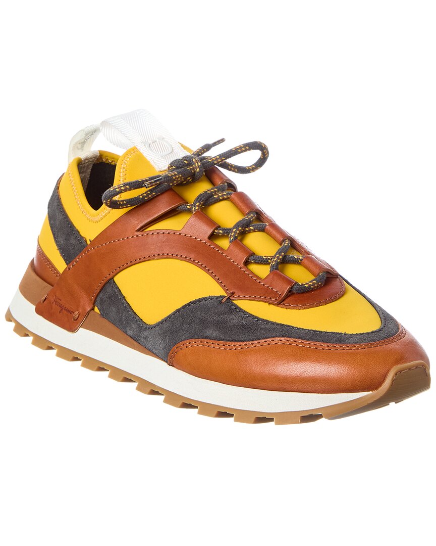 Ferragamo Indy Leather & Suede-Trim Sneaker