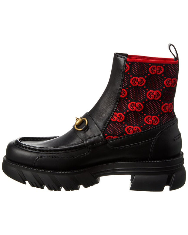 Gucci Gg Knit & Leather Boot